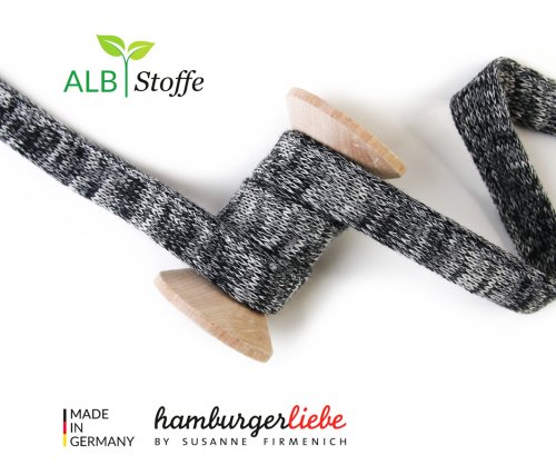 Bio Flachkordel - 2 cm - schwarz mélange/meringa - Albstoffe - Hamburger Liebe